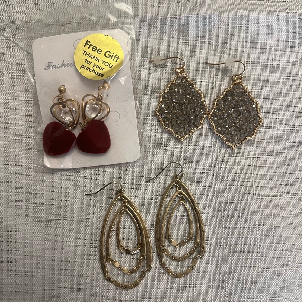 3 Pairs of Earrings Sparkly Crystal Earrings Statement Costume Jewelry Drop